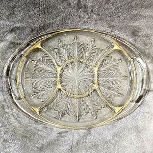 1960s 24k Jeannette Glass Feather relish dish Vintage